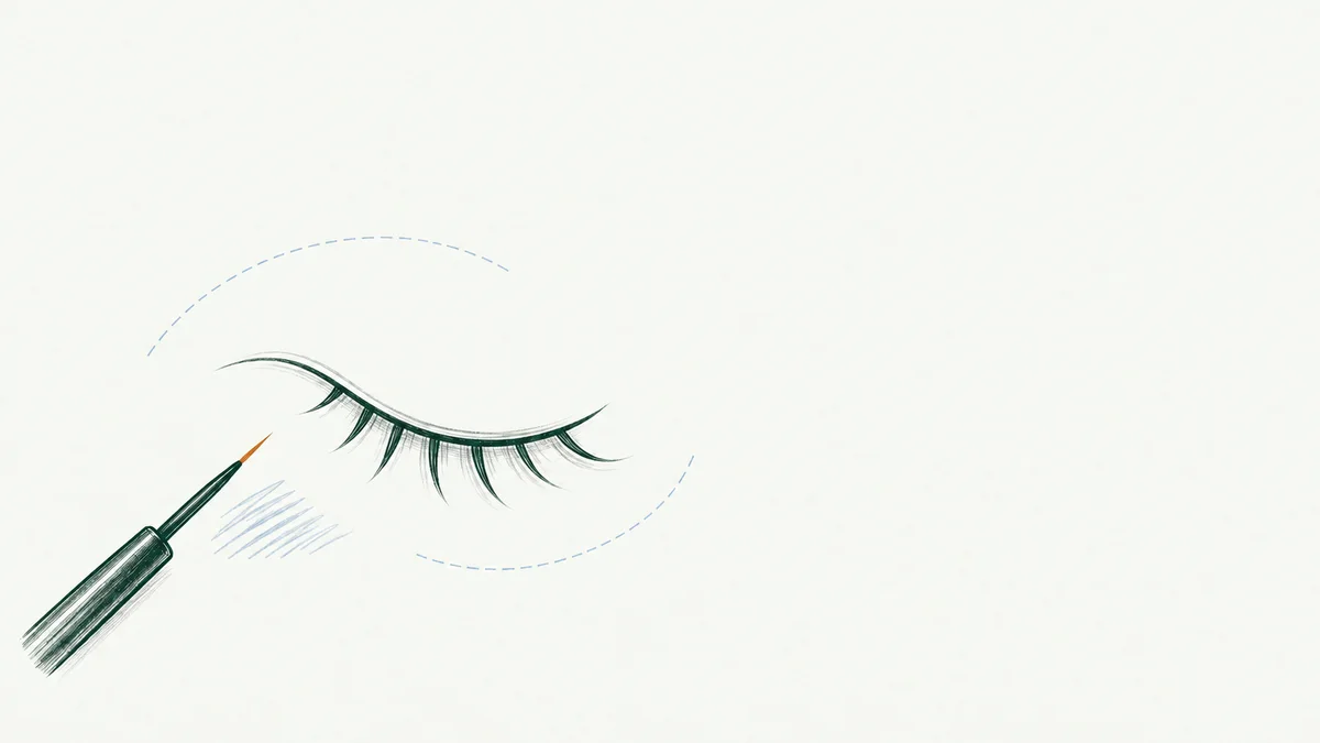 Getekende bovenste wimperrand met een losse applicator en open lijnen rond het oog